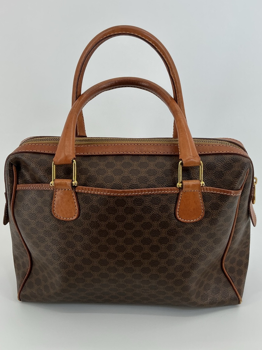 Celine Vintage Macadam Boston 35 Brown Monogram Leather Handbag - Picture 2 of 15